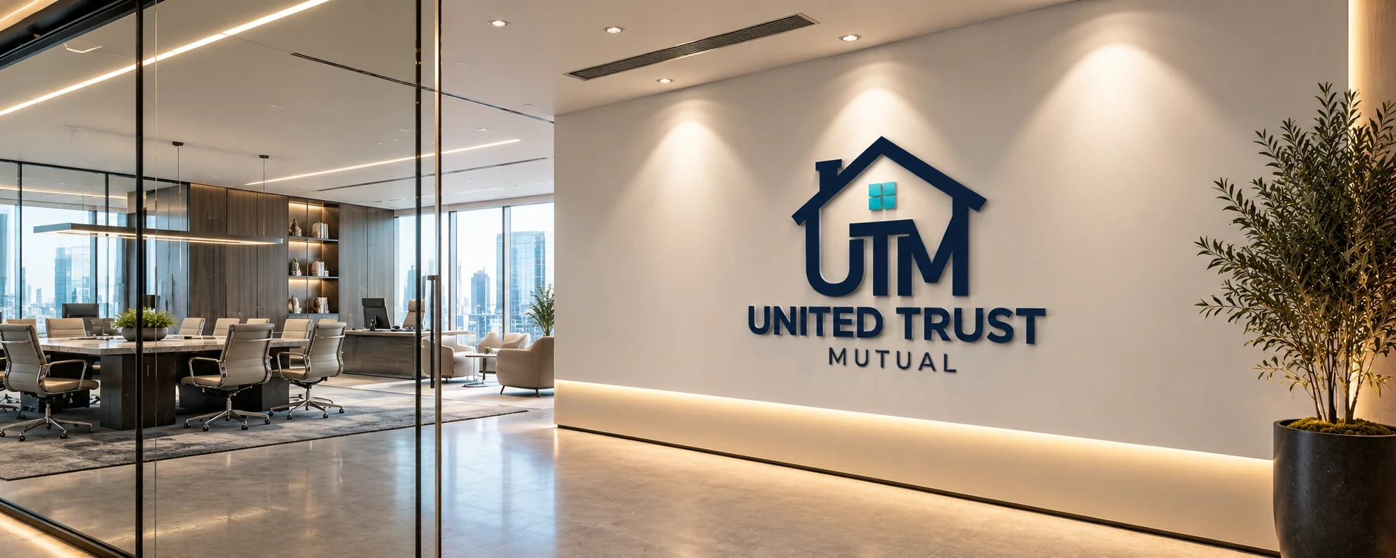 United Trust Mutual logo on a reception wall